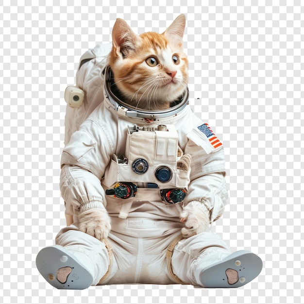 PSD floated cat in astronaut suit isolate on transparency background psd