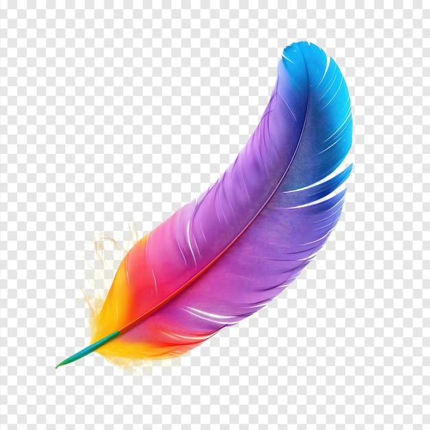 PSD floated colorful feather isolate on transparency background psd