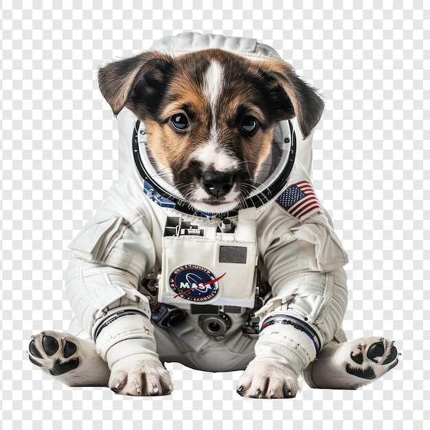 floated dog in astronaut suit isolate on transparency background PSD