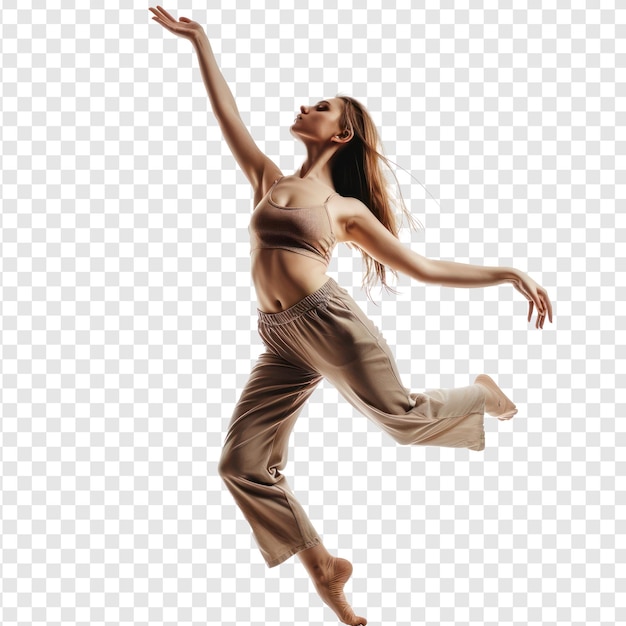 PSD floated full body female dancer gesture posing isolate on transparency background psd