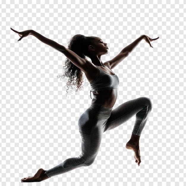 PSD floated full body female dancer gesture posing isolate on transparency background psd