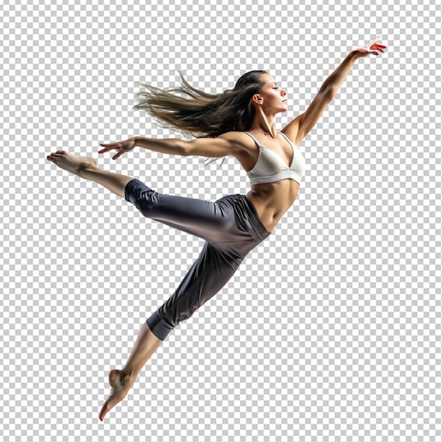 PSD floated full body female dancer gesture posing transparent background