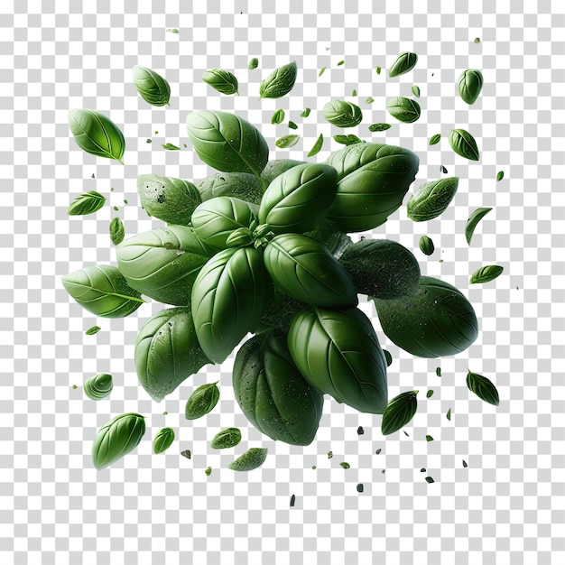 Floating basil transparent background