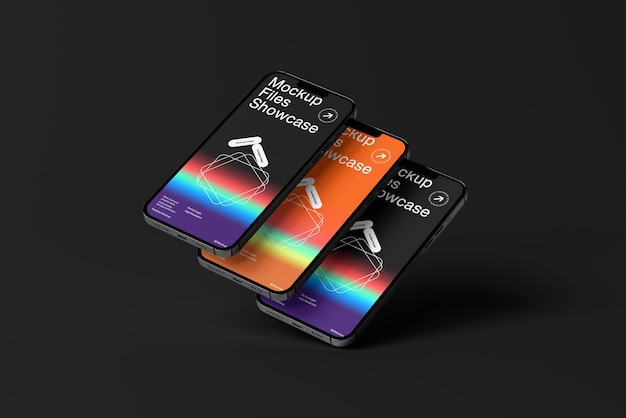 PSD floating colorful smartphone mockup showcase for app design and ui presentation