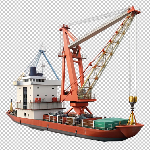 PSD floating crane ship working position on transparent background