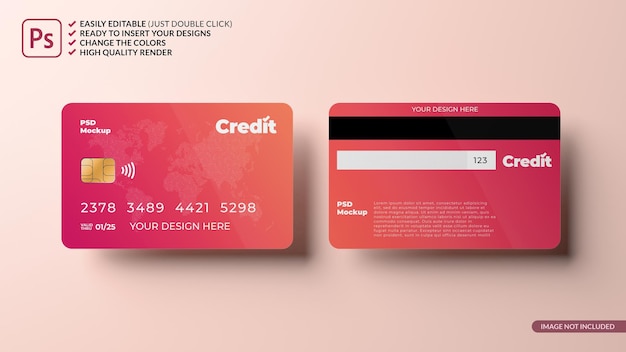 PSD floating credit card design mockup 3d rendering