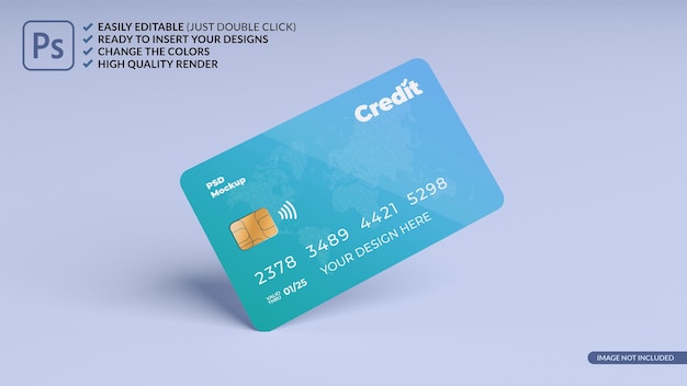 Floating credit card design mockup 3D rendering