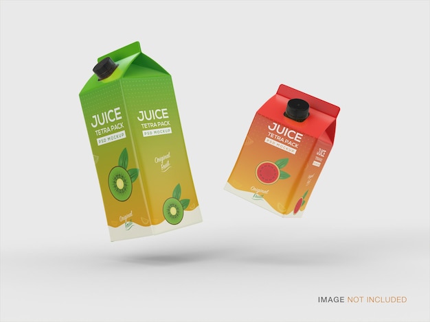 Floating juice tetra pack mockup for product branding