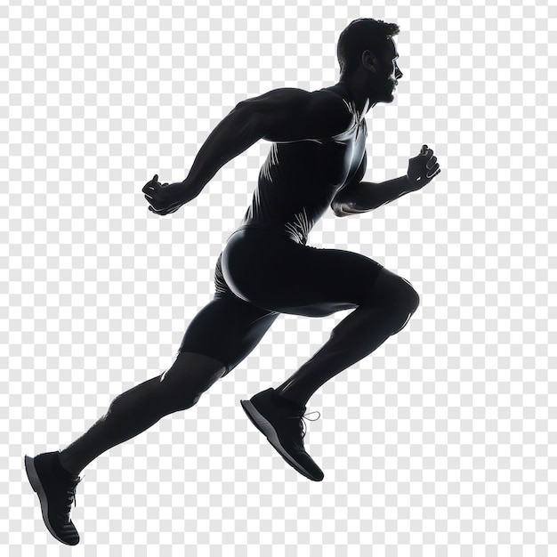 PSD floating man exersice running in the air side on transparency background psd