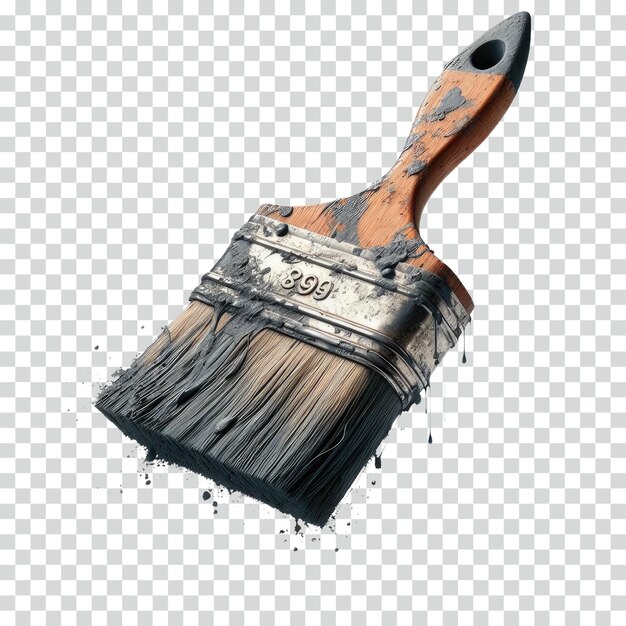 floating paint brush dirty with paint transparent background