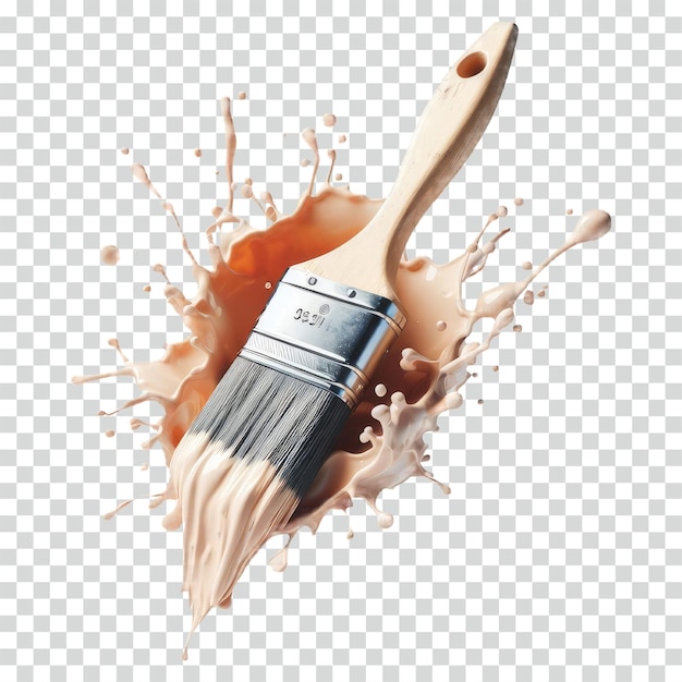 A floating paint brush with paint splashed transparent background