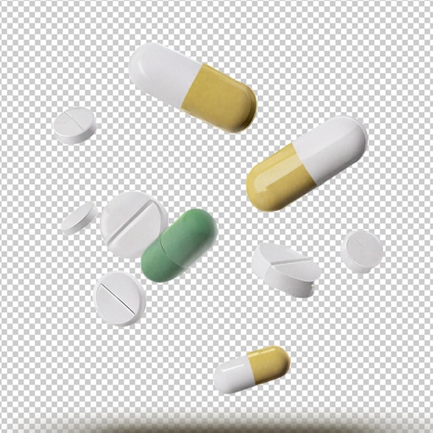 Floating Pills isolated on transparent background