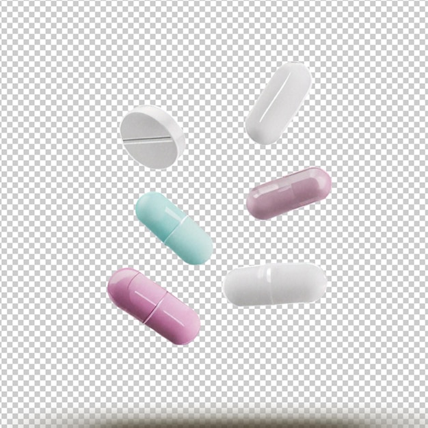 Floating Pills isolated on transparent background