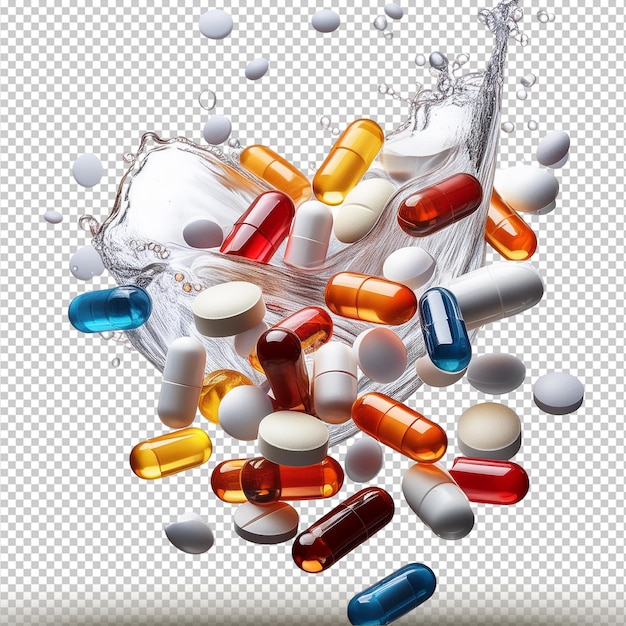 PSD floating pills isolated on transparent background