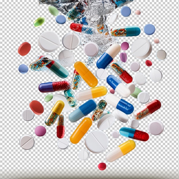 PSD floating pills isolated on transparent background