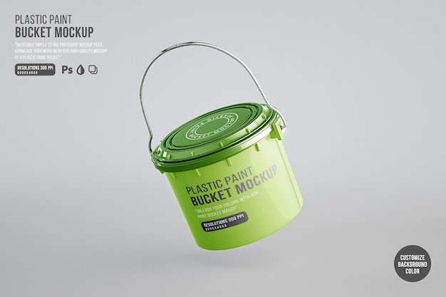 Floating Plastic paint bucket packaging mockup front and top view