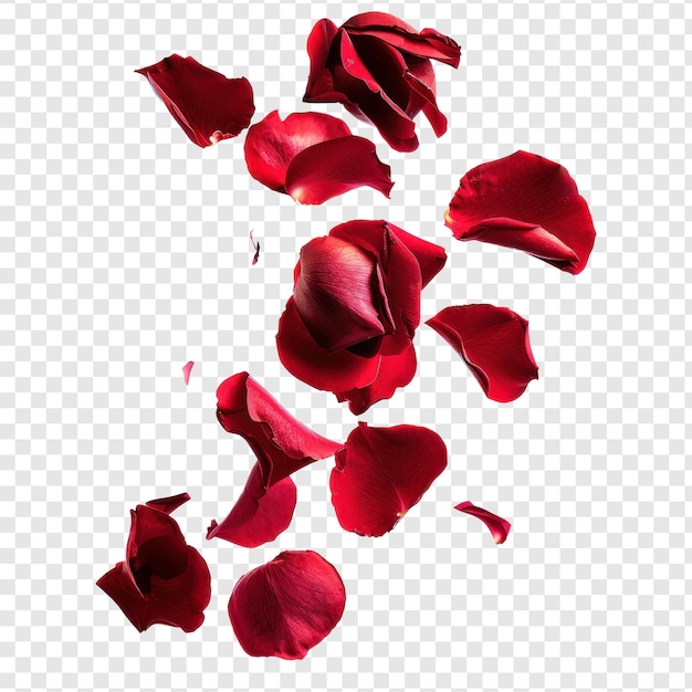 PSD floating red rose petals on transparency background psd