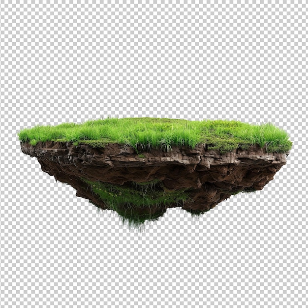 floating rock with grass growing out of it