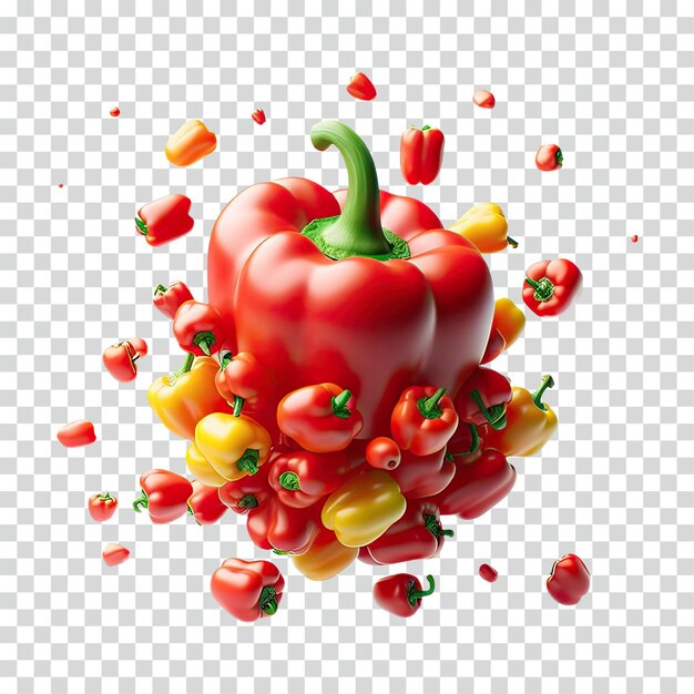 floating scattered bell pepper transparent background