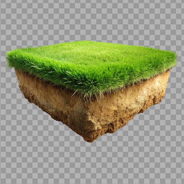 PSD a floating slice of land with a green grass surfac on transparent background