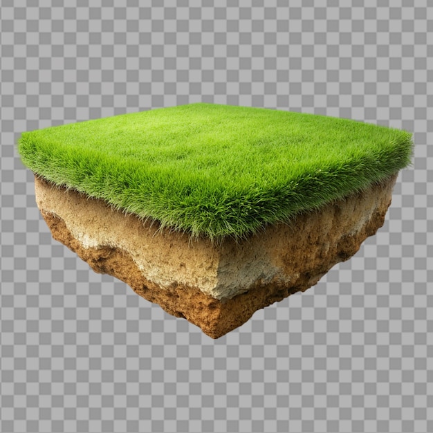 PSD a floating slice of land with a green grass surfac on transparent background