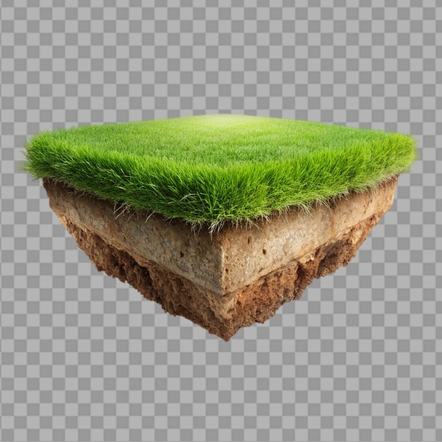 PSD a floating slice of land with a green grass surfac on transparent background