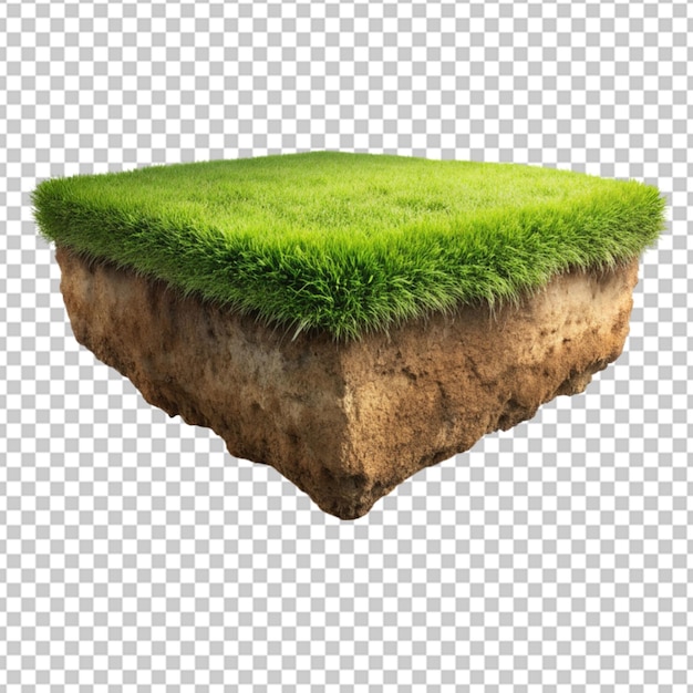 PSD a floating slice of land with a green grass surface png