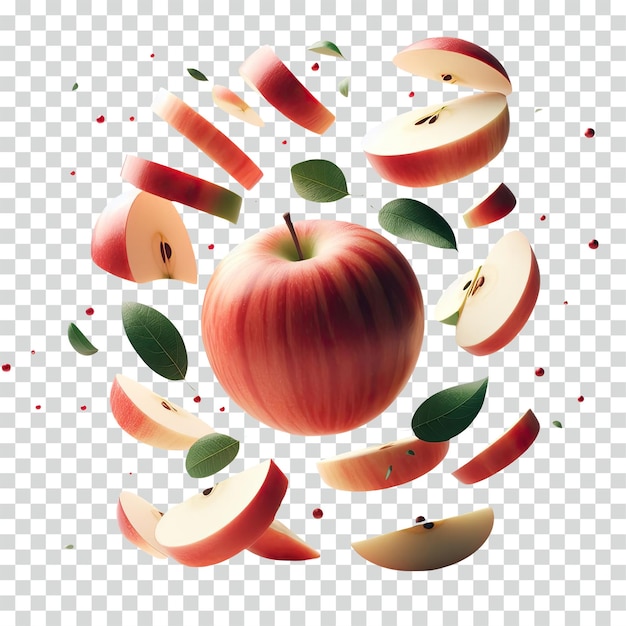 Floating sliced apples transparent background