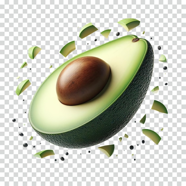 Floating sliced avocado transparent background