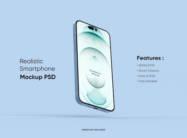 Floating smartphone 14 Pro screen mockup with mobile app presentation template 3d render