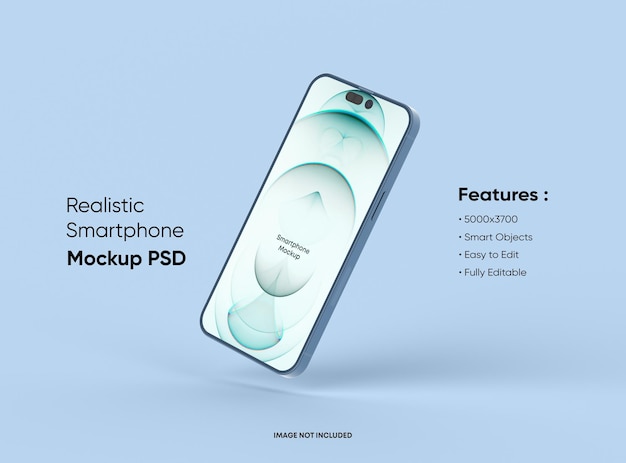 Floating smartphone 14 Pro screen mockup with mobile app presentation template 3d render