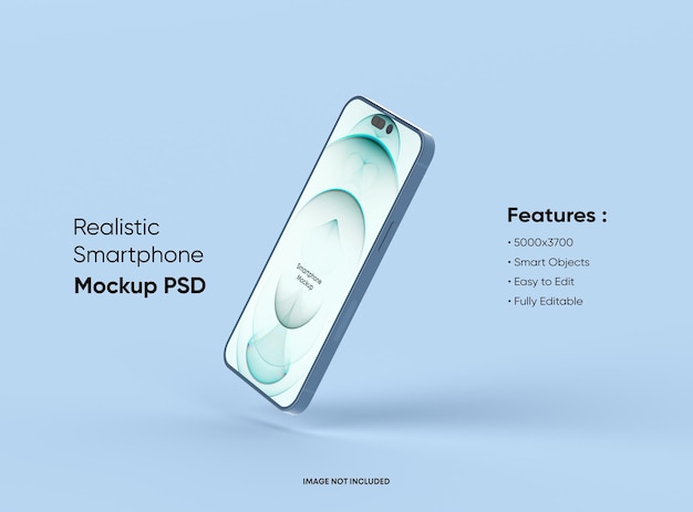 Floating smartphone 14 Pro screen mockup with mobile app presentation template 3d render