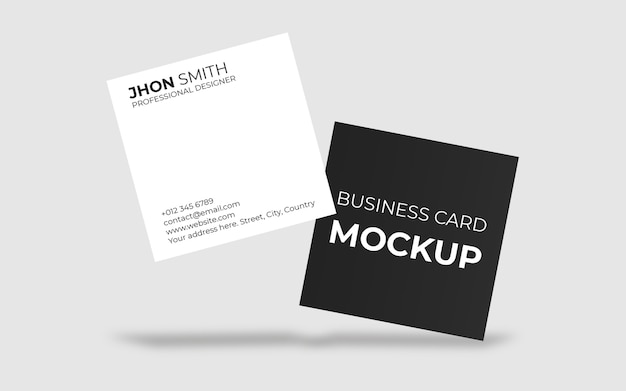 Floating square business card mockup