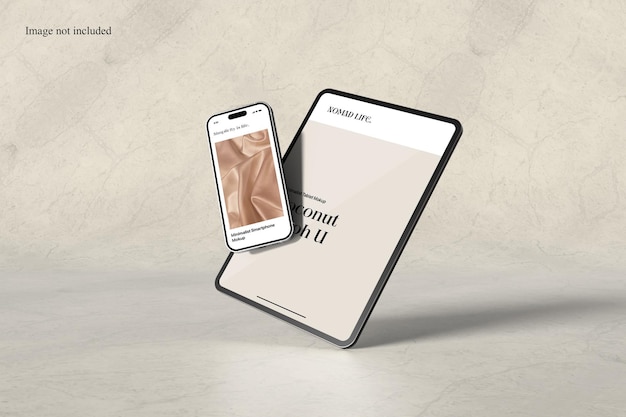 Floating Tablet and Smartphone Mockup