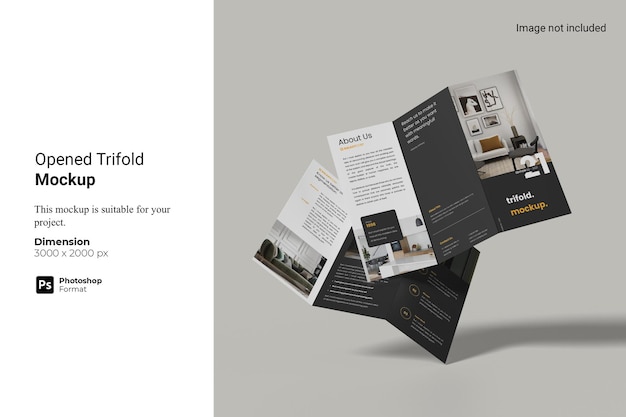 Floating Trifold Brochure 3D Realistic PSD Mockup