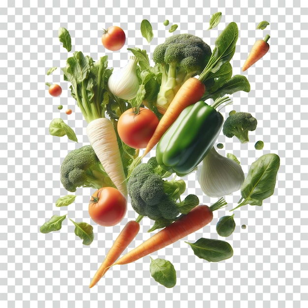 Floating vegetables with transparent background