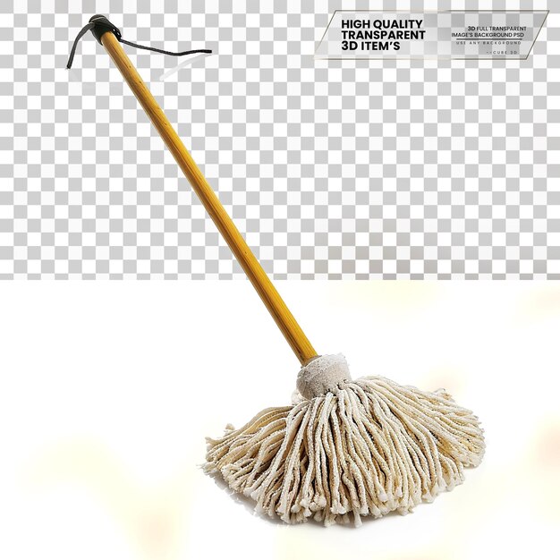 PSD floor mop a mop used for cleaning floors isolated on transparent background