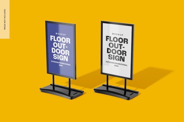 Floor Outdoor Signs Mockup, Perspective