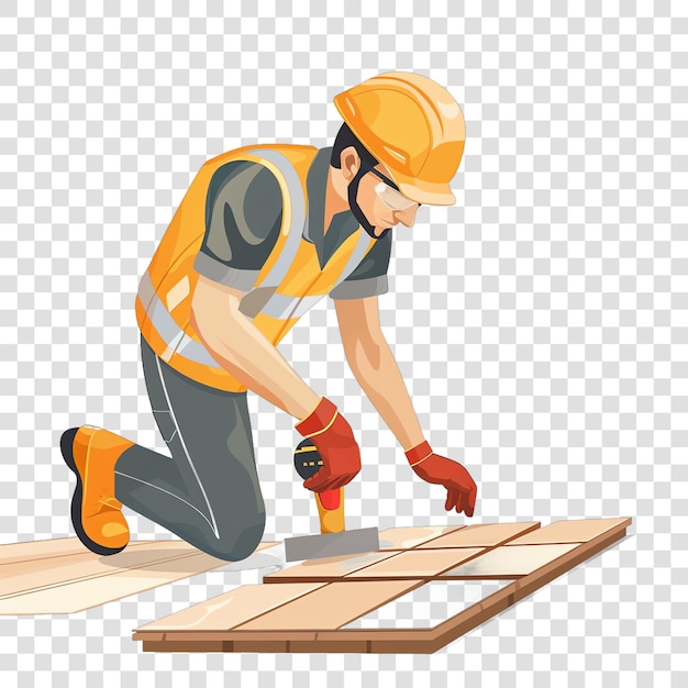 PSD flooring worker illustration job isolated on transparent background