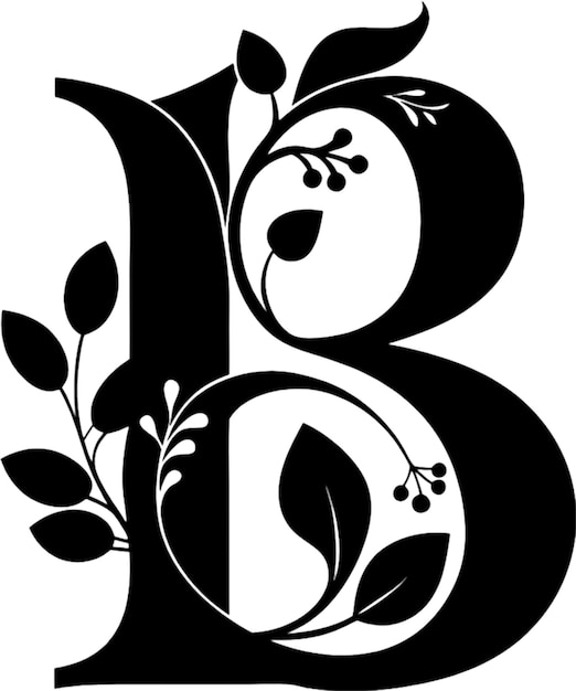 PSD floral accented black stencil letter b clipart