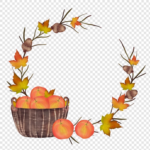 Floral Autumn Fall Flower Wreath with Rustic Fall Leaves Photo Frame Corners PNG Clipart