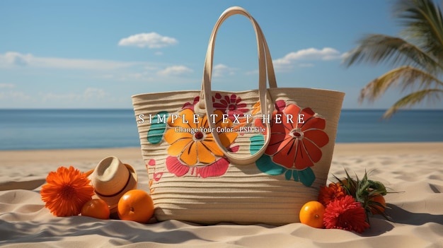 Floral Beach Bag on Sandy Shore