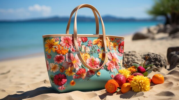 Floral Beach Bag on Sandy Shore