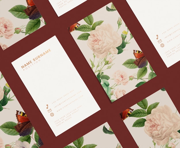 Floral business card template set mockup