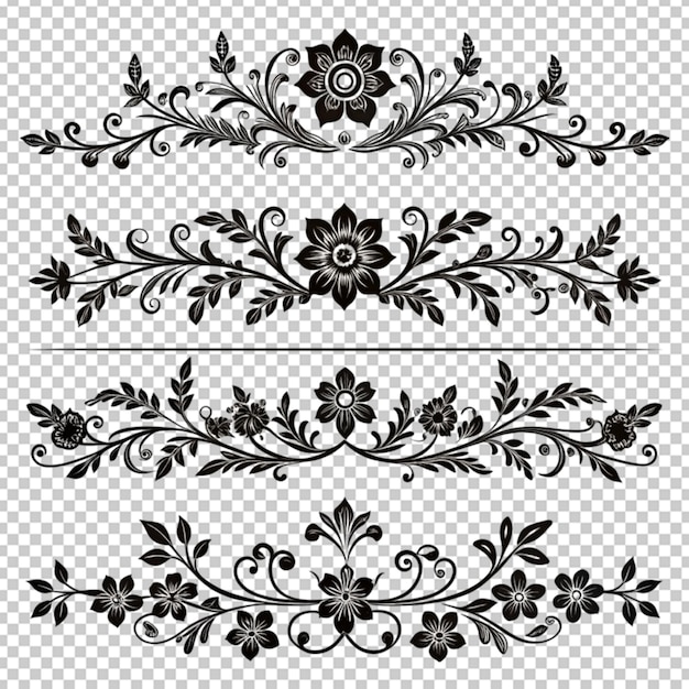 PSD floral design elements vintage dividers in black