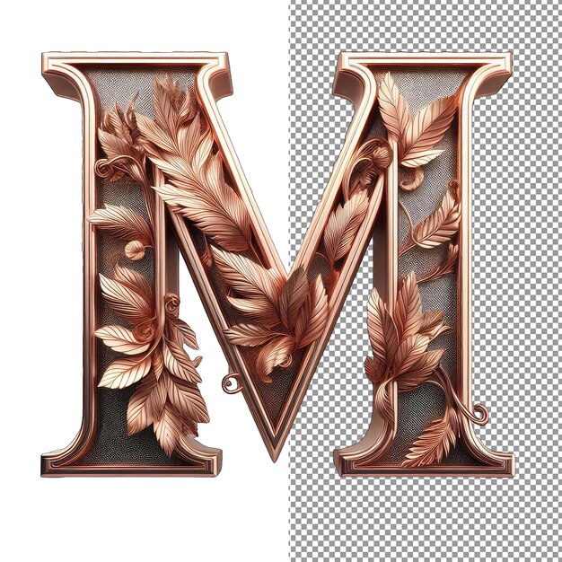 PSD floral filigree isolated 3d rose gold letter essence in png form