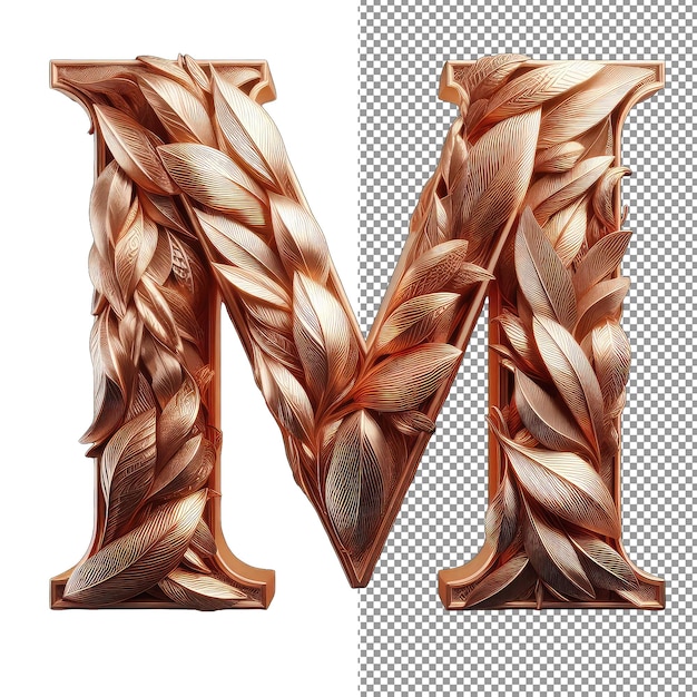 PSD floral filigree isolated 3d rose gold letter essence in png form