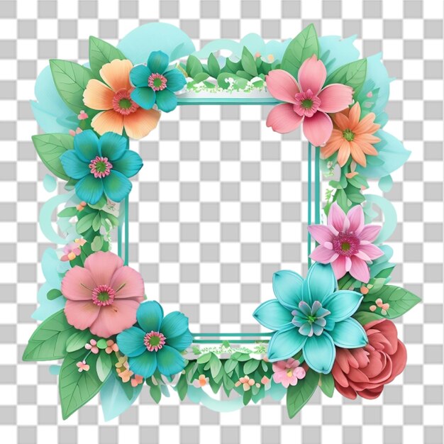 Floral flower square Frame wreath for wedding invitations and birthday card transparent background