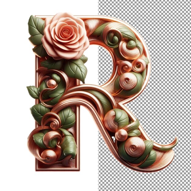 PSD floral fusion 3d letters crafted with blooms and leaves on a clear canvas