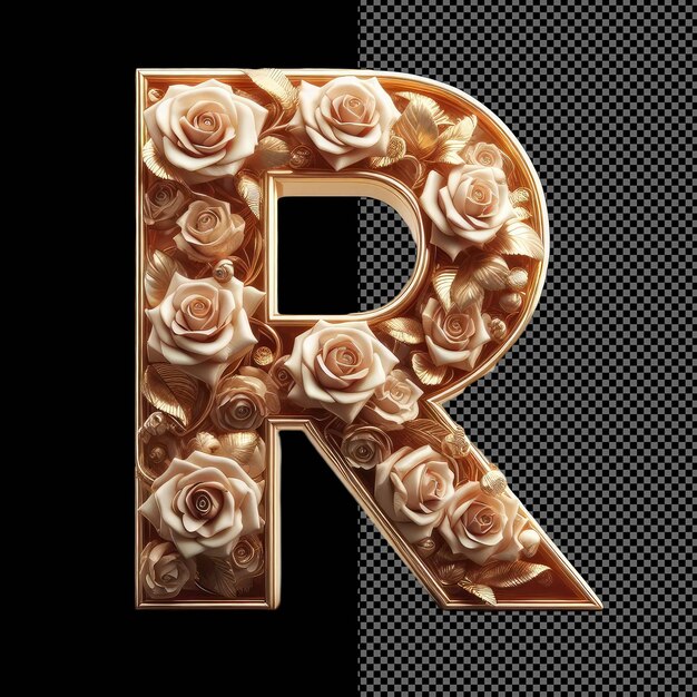 PSD floral gilded script single 3d gold letter in transparent splendor